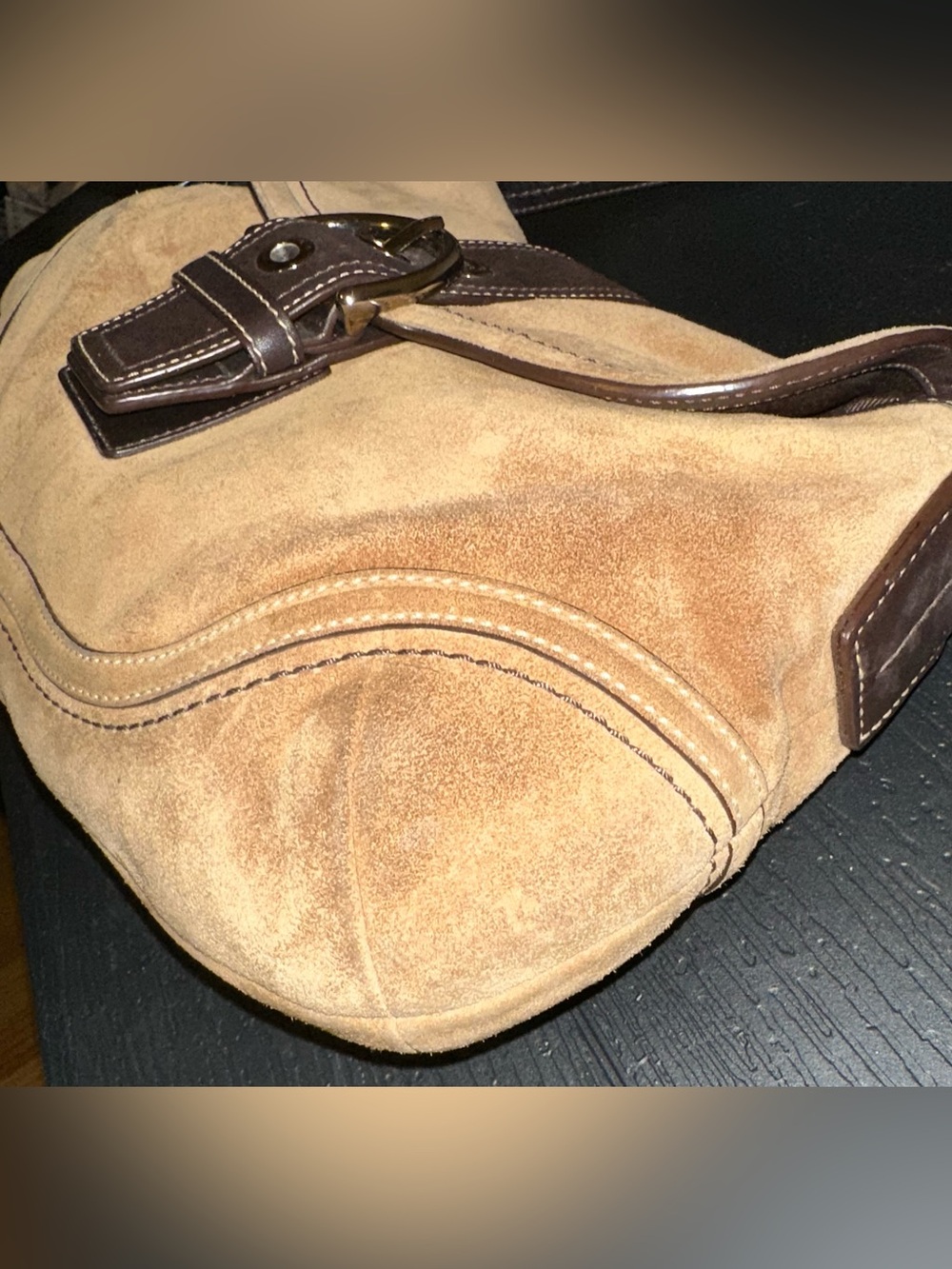 Vintage Coach Y2K Soho Camel Brown Suede Flap Buckle Shoulder Bag Purse F10918 - Picture 5 of 12